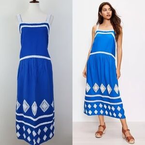 LOFT Blue Crochet Midi Coastal Dress